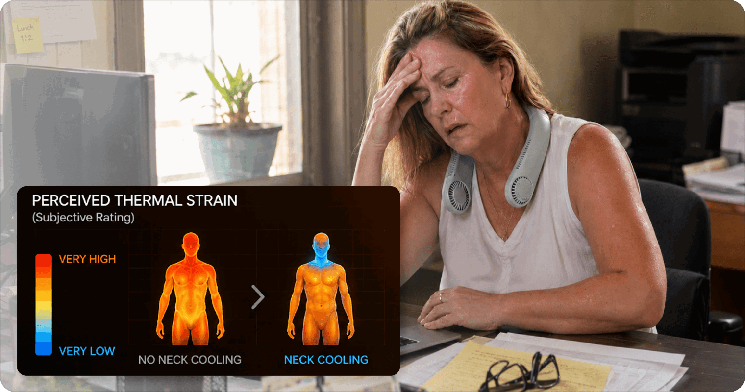 Diagram of how localized cooling targets the chest and back where hot flashes begin
