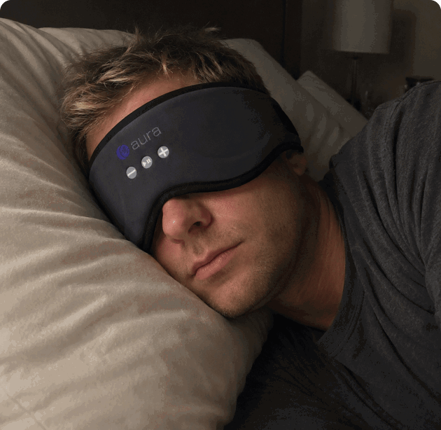 Close-up of the Aura mask's flat cushioned side speakers