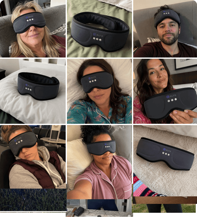 Collage of customers wearing the Aura Sleep Mask