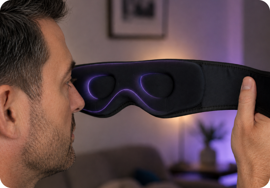 Man holding the AURA mask, showing its 3D contoured design