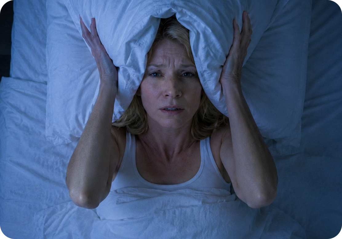 Woman lying awake at night, unable to fall asleep