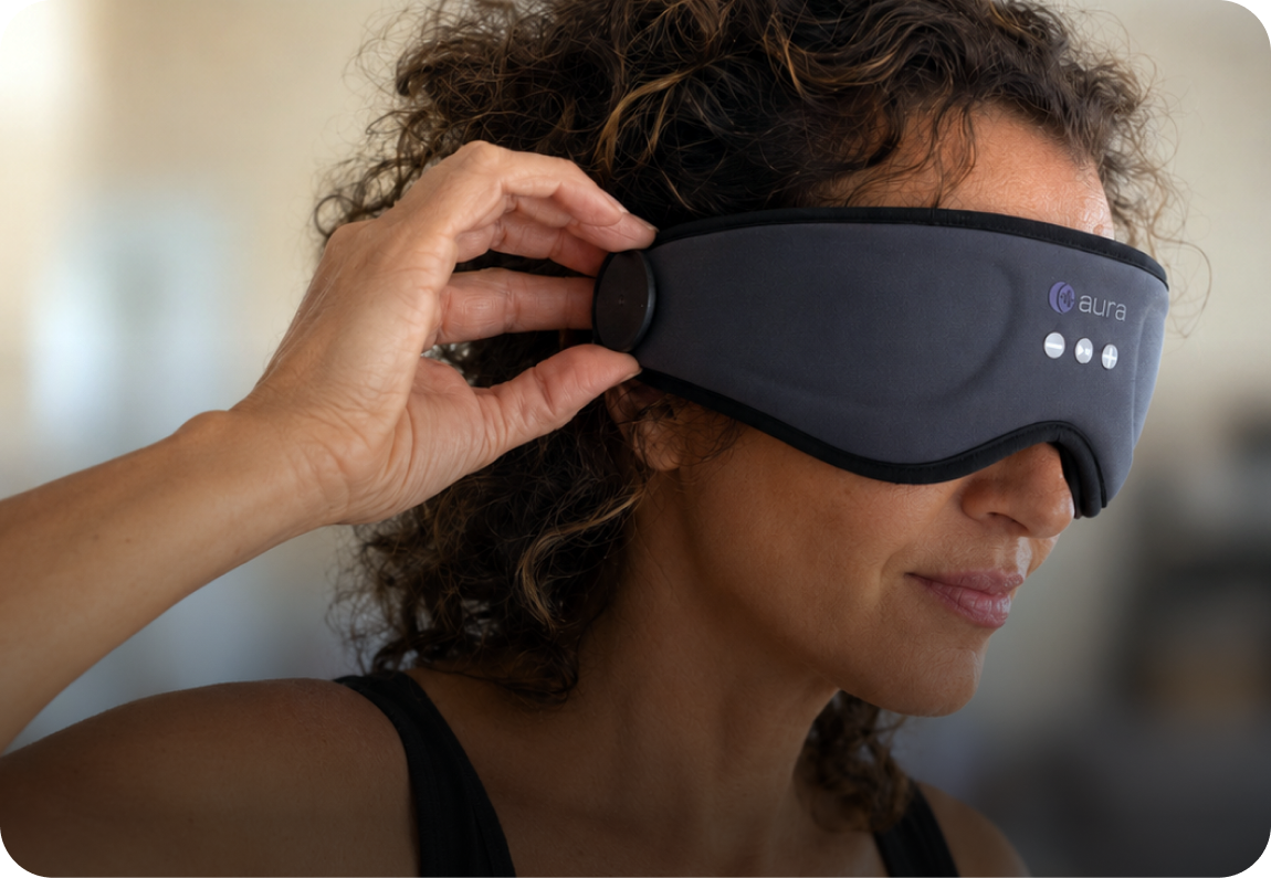 Close-up of adjusting the AURA mask speaker tabs