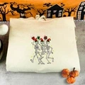 Dancing Skeletons Sweatshirt, Halloween Crewneck Embroidered - image 8