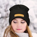 Custom Name Leather Patch Beanie Personalized Adult Winter Hat - image 9