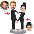Black Suit Couple Hands In Heart Pose Custom Bobbleheads With Engraved Text - image 1