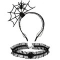 Halloween Black Lace Headbands with Clavicle Choker Necklace Halloween Hair Hoop for Party Supply Cosplay Decoration - image 2