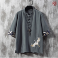 Summer thin loose embroidered linen boutique short sleeve T-shirt - image 4