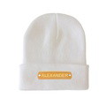Custom Name Leather Patch Beanie Personalized Adult Winter Hat - image 4