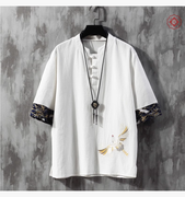 Summer thin loose embroidered linen boutique short sleeve T-shirt
