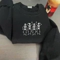 Dancing Skeletons Sweatshirt, Halloween Crewneck Embroidered - image 1