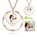 Photo Engraved Necklace Heart In Round Pendant, Family Necklace Rose Gold Plated - Rose Gold - image 1