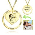 Photo Engraved Necklace Heart In Round Pendant, Family Necklace Rose Gold Plated - Rose Gold - image 6