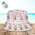 Custom Face Bucket Hat Unisex Fisherman Hat Pink Heart Summer Hat Creative Gift - image 1