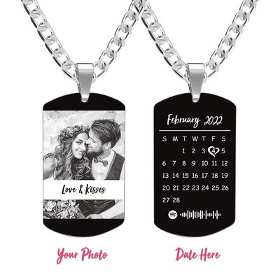 Personalized Engraved Spotify Photo Necklace With Personalized Calendar Perfect Anniversary Gifts For Lover