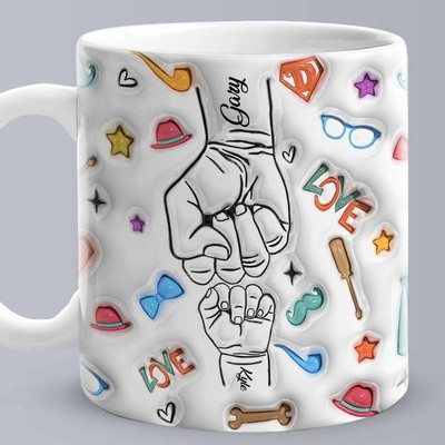 Personalized 3D Inflated Effect Kids Name Mug - Perfect Father's Day Gift
