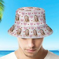 Custom Face Bucket Hat Unisex Fisherman Hat Pink Heart Summer Hat Creative Gift - image 4