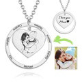 Photo Engraved Necklace Heart In Round Pendant, Family Necklace Rose Gold Plated - Rose Gold - image 7