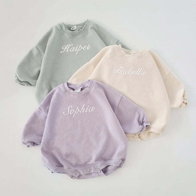 Embroidered name baby spring fall onesie