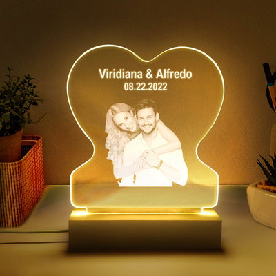 Personalized Led Night Lamp Custom Photo Heart Glass Night Lamp Gift for Lovers Night Light