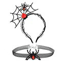 Halloween Black Lace Headbands with Clavicle Choker Necklace Halloween Hair Hoop for Party Supply Cosplay Decoration - image 3