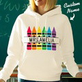 Personalized Crayon Hooded Sweatshirt Teacher Custom Name Hooded Sweatshirt Back to School Gifts - image 2