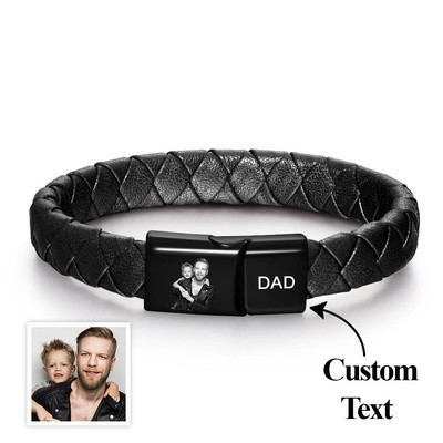 Custom Photo Engraved Bracelet Men's Bracelet Leather Father's Day Gift