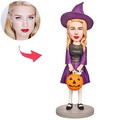 Halloween Gift Little Witch with Jack-O-Lantern Custom Bobblehead with Engraved Text - image 1