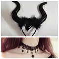 Halloween Devil Horns Headband with Clavicle Choker Necklace Halloween Hair Hoop Cosplay Decoration - image 2