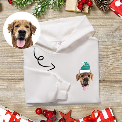 Customized Embroidered Pet Portrait Christmas Sweatshirt-Multiple pets can be customized