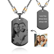 Personalized Square Photo Necklace With Engraved Beads Pendant Gifts For Lovers