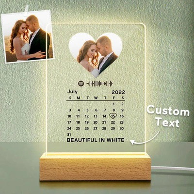 Spotify Plaque Night Lamp With Stand & Calendar Anniversary Gift For Couple Night Light