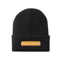Custom Name Leather Patch Beanie Personalized Adult Winter Hat - image 1