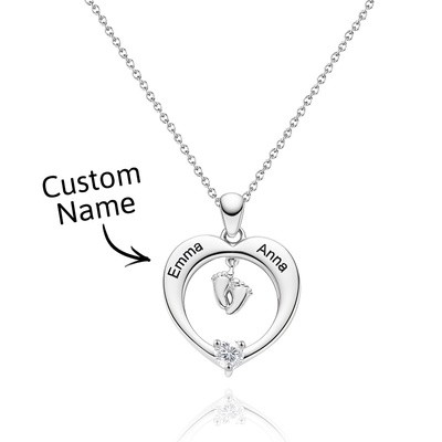 Personalized Birthstone Necklace Custom Baby Feet Heart Necklace Birthday Gift for New Mom