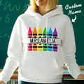 Personalized Crayon Hooded Sweatshirt Teacher Custom Name Hooded Sweatshirt Back to School Gifts - image 3