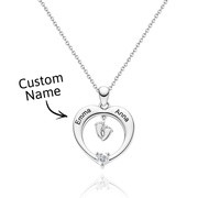 Personalized Birthstone Necklace Custom Baby Feet Heart Necklace Birthday Gift for New Mom