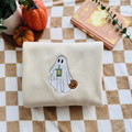 Custom Ghost Drinking Embroidered Sweatshirt - image 5