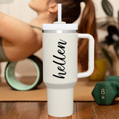 Personalized Text 40oz Insulated Mug with Handle and Straw Stainless Steel Custom Travel Cup Gift for Family Friends Couples