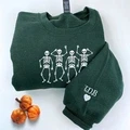 Dancing Skeletons Sweatshirt, Halloween Crewneck Embroidered - image 3