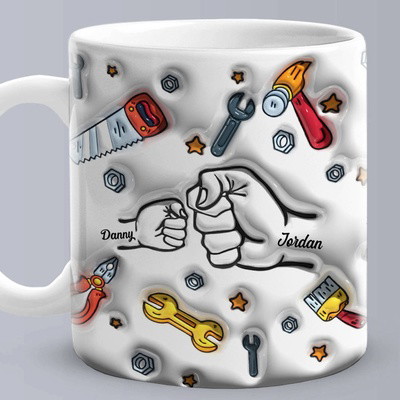 Personalized Names 1-6 Kids Custom 3D Inflated Effect Printed Mug - Perfect Father's Day Gift