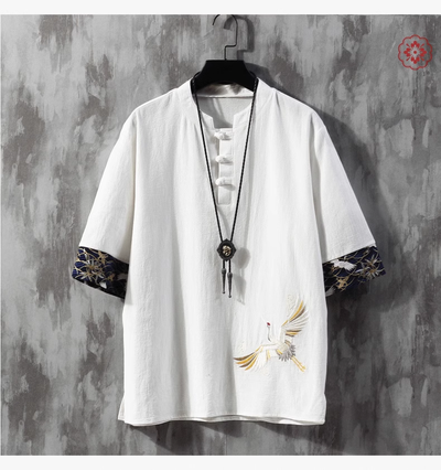 Summer thin loose embroidered linen boutique short sleeve T-shirt