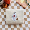 Custom Ghost Drinking Embroidered Sweatshirt - image 16