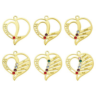 Engraved Family Name Necklace Custom Heart Birthstone Necklace for Mom