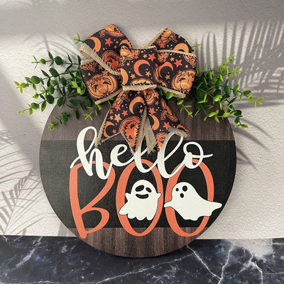Halloween Welcome Sign for Front Door Wood Farmhouse Wreath Porch Decor Hanging Decoration Gifts