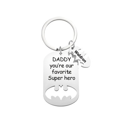 Personalized Superhero Daddy Keychain with Kids Names Gift for Father