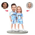 Blue and White Gradient Couple Outfit Custom Bobblehead with Engraved Text - image 1