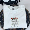 Dancing Skeletons Sweatshirt, Halloween Crewneck Embroidered - image 10