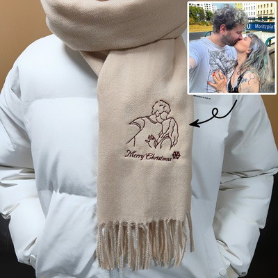 Custom Embroidered Pet Portrait Woven Scarf