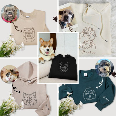 Custom Embroidered Pet Hoodie,Personalised one-line Pet Sweatshirt-15cm