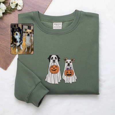 Embroidered Halloween Ghost Dog Sweatshirt Hoodie