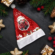 Personalized Sequins Santa Hat Custom Photo Christmas Hats for Holidays Xmas Party Supplies